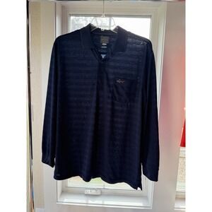 Men's Blue Greg Norman For Tasso Elba Long Sleeve Golf Polo Play Dry Blue, EUC